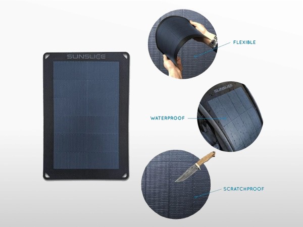 Panneau solaire flexible portable SUNSLICE 6W + chargeur USB | super résistant