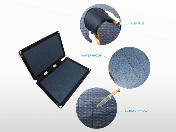 Panneau solaire flexible portable SUNSLICE 12W + chargeur USB ultra résistant