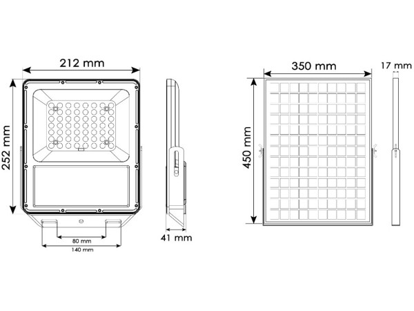 Dimensions projecteur extérieur solaire 22W