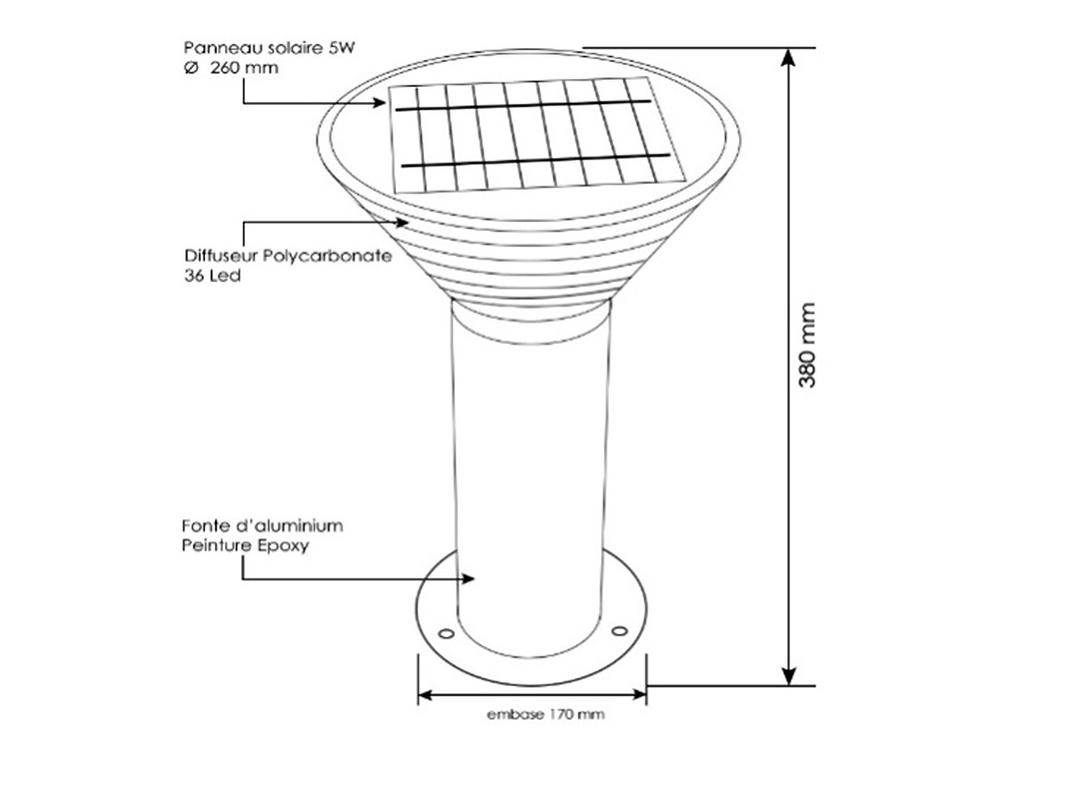 Borne solaire autonome LED conique - détecteur crépusculaire