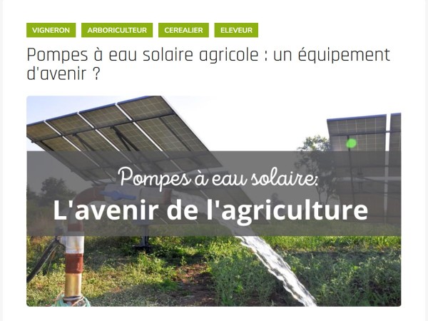 Pompes à eau solaire agricole : un équipement d'avenir ?