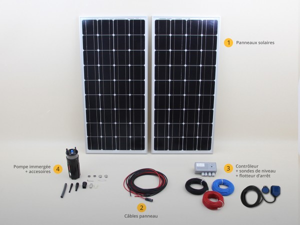 Composition du Kit pompe solaire immergée pour abreuvoir SHURFLO 230W | 70m - 0,4m³/h