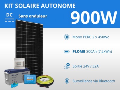 Kit solaire autonome 900W - Plomb Gel | 24V / 7,2kWh