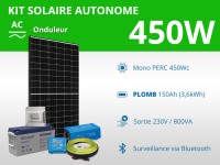 Kit solaire autonome 450W - Plomb Gel - Onduleur 800VA | 230V / 3,6kWh