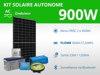 Kit solaire autonome 900W - Plomb Gel 300Ah - Onduleur 1200VA | 230V / 7,2kWh