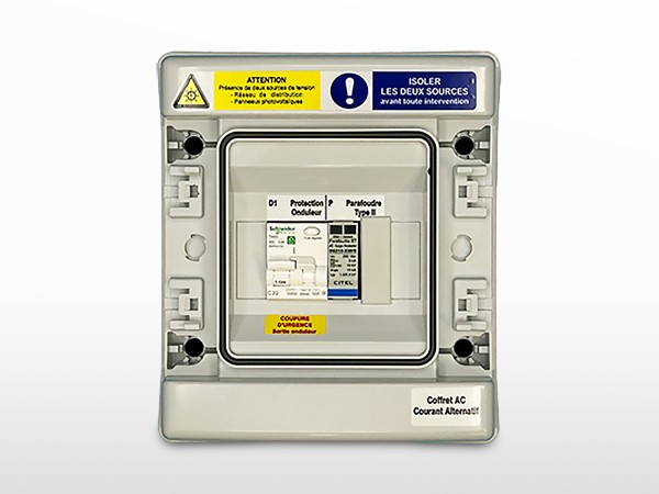 Coffret de protection AC monophasé 0-4kVA + parafoudre | 230V / 20A