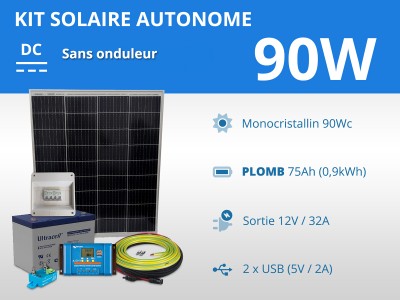 Kit solaire autonome 90W - Plomb Gel | 12V / 0,9kWh
