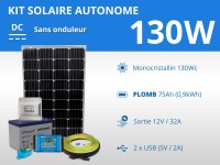 Kit solaire autonome 130W - Plomb Gel | 12V / 0,9kWh