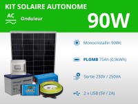 Kit solaire autonome 90W - Plomb Gel - Onduleur 250VA | 230V / 0,9kWh