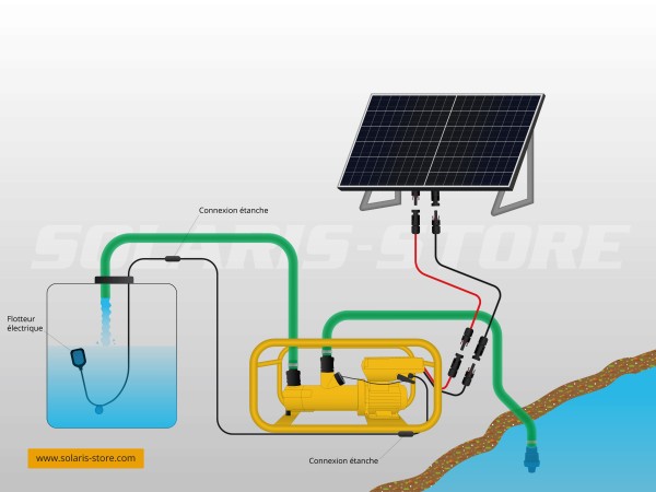 Montage de la motopompe solaire sur cuve avec flotteur
