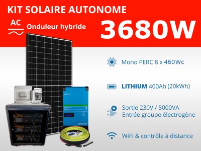 Kit solaire autonome 3680W - Lithium - Easysolar GX 5000VA | 230V / 20kWh