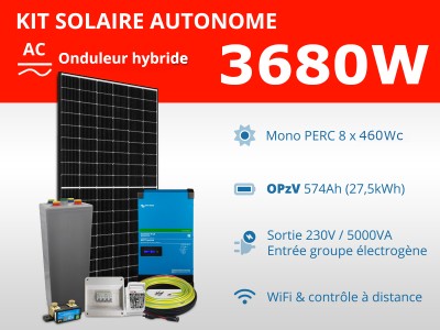 Kit solaire autonome 3680W - OPzV - Easysolar GX 5000VA | 230V / 27,5kWh
