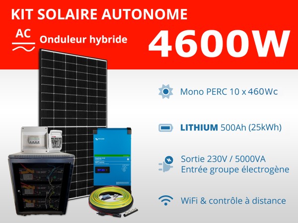 Kit solaire autonome 4600W - Lithium - Easysolar GX 5000VA | 230V / 25kWh