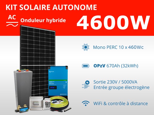 Kit solaire autonome 4600W - OPzV - Easysolar GX 5000VA | 230V / 32kWh