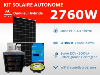 Kit solaire autonome 2760W - Lithium - Easysolar GX 3000VA | 230V / 15kWh