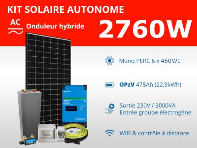 Kit solaire autonome 2760W - OPzV - Easysolar GX 3000VA | 230V / 22,9kWh