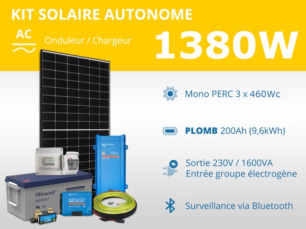 Kit solaire autonome 1380W - Plomb Gel - Multiplus 1600VA | 230V / 9,6kWh