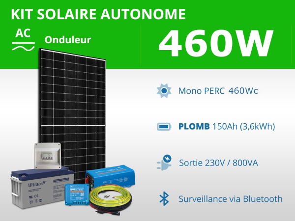 Kit solaire autonome 460W - Plomb Gel - Onduleur 800VA | 230V / 3,6kWh