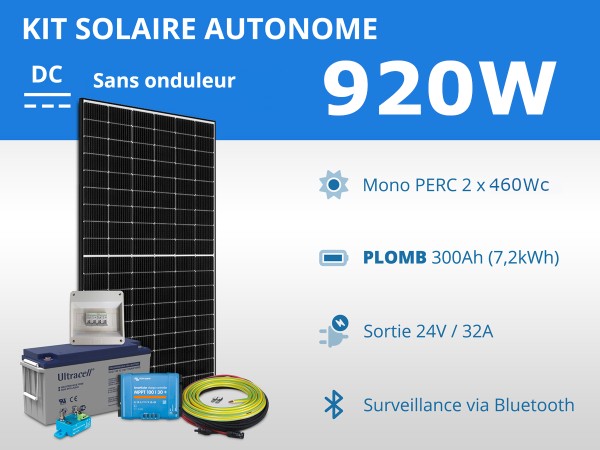 Kit solaire autonome 920W - Plomb Gel | 24V / 7,2kWh