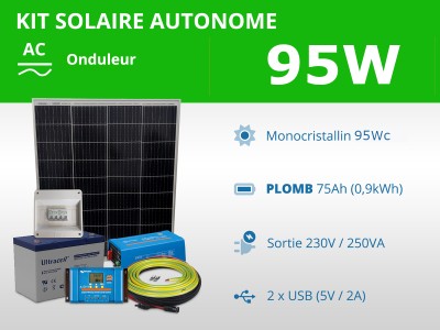 Kit solaire autonome 95W - Plomb - Onduleur 250VA 