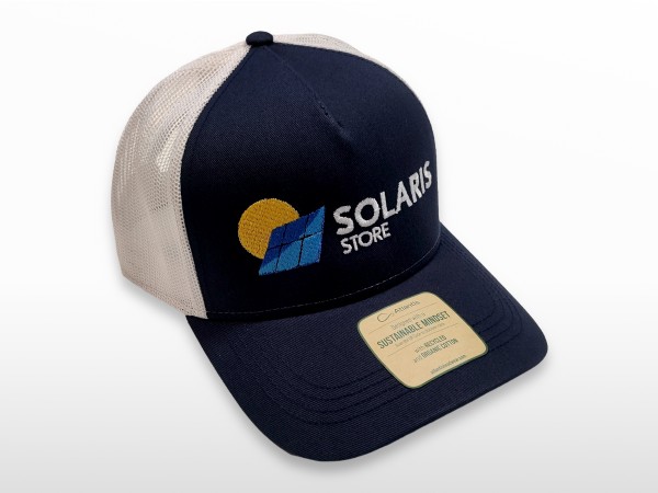 Casquette ventilée SOLARIS brodée Blanc / Bleu foncé | réglable
