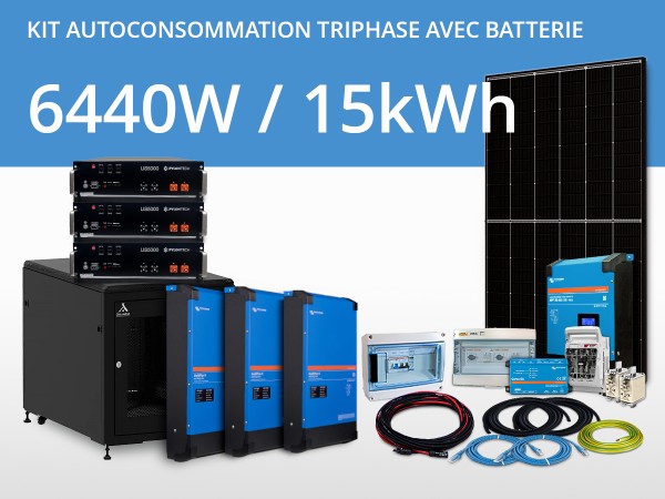 Kit autoconsommation triphasé 6510W - Batterie 15kWh - Multiplus 9kVA | 400V