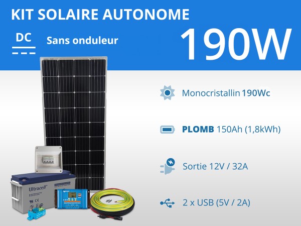 Kit solaire autonome 190W - Plomb | 12V / 1,8kWh