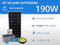 Kit solaire autonome 190W - Plomb | 12V / 1,8kWh