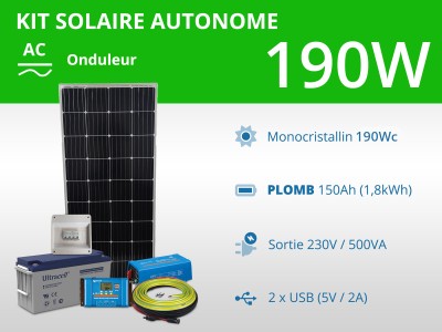 Kit solaire autonome 190W - Plomb - Onduleur 500VA 