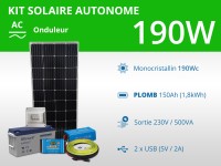 Kit solaire autonome 190W - Plomb - Onduleur 500VA | 230V / 1,8kWh