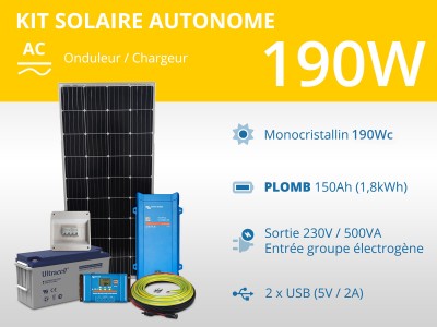 Kit solaire autonome 190W - Plomb - Multiplus 500VA 