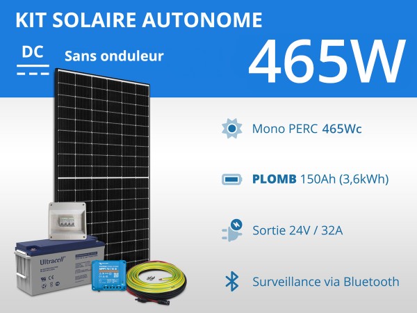 Kit solaire autonome 465W - Plomb Gel | 24V / 3,6kWh
