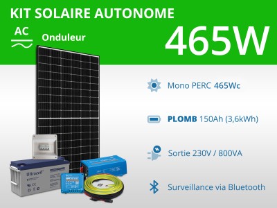 Kit solaire autonome 465W - Plomb - Onduleur 800VA 