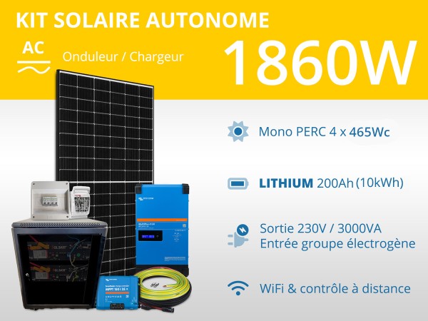 Kit solaire autonome 1860W - Lithium - Multiplus GX 3000VA | 230V / 10kWh
