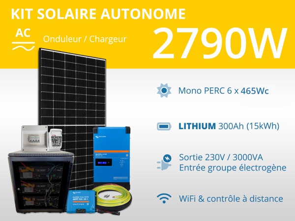 Kit solaire autonome 2790W - Lithium - Multiplus GX 3000VA | 230V / 15kWh