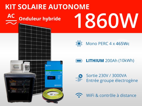 Kit solaire autonome 1860W - Lithium - Easysolar GX 3000VA | 230V / 10kWh