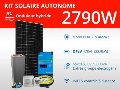 Kit solaire autonome 2790W - OPzV - Easysolar GX 3000VA 