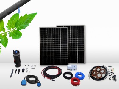 Kit pompage solaire immergé goutte à goutte sans pression 500m² | 70m - 0,4m³/h