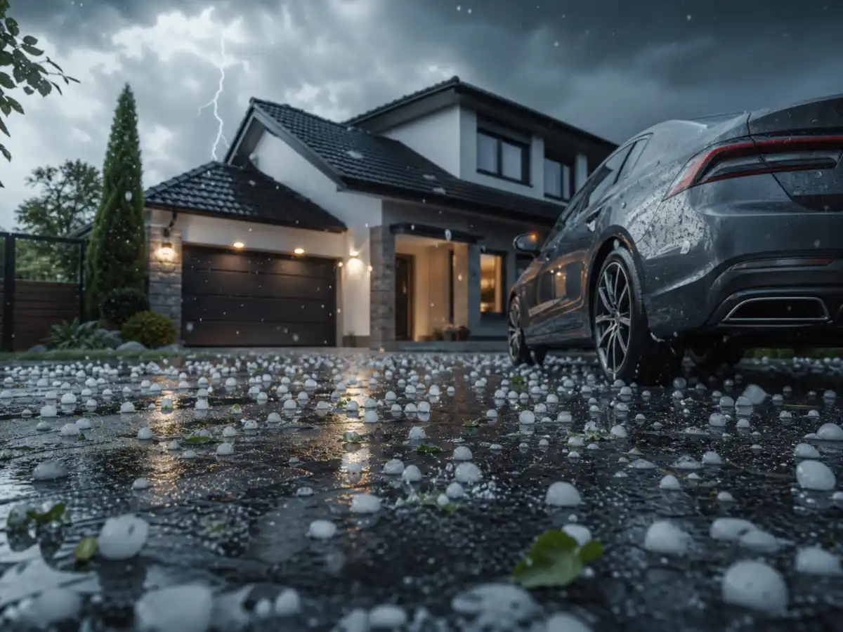 Orage de grêle sur une voiture