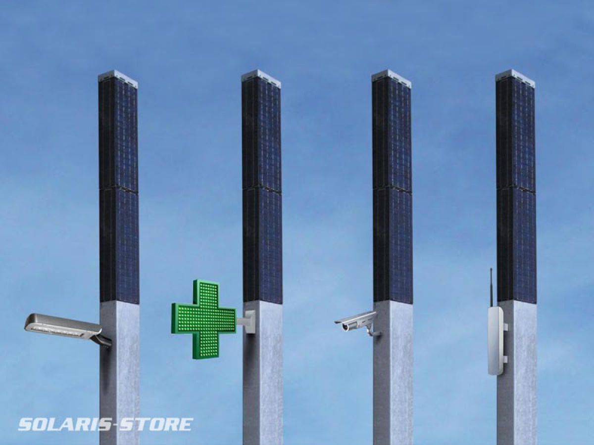 TOTEM SOLAIRE / Solution développé par Solaris, générateur solaire 360° anti-vol pour la vidéo, les telecoms, la signalétique...