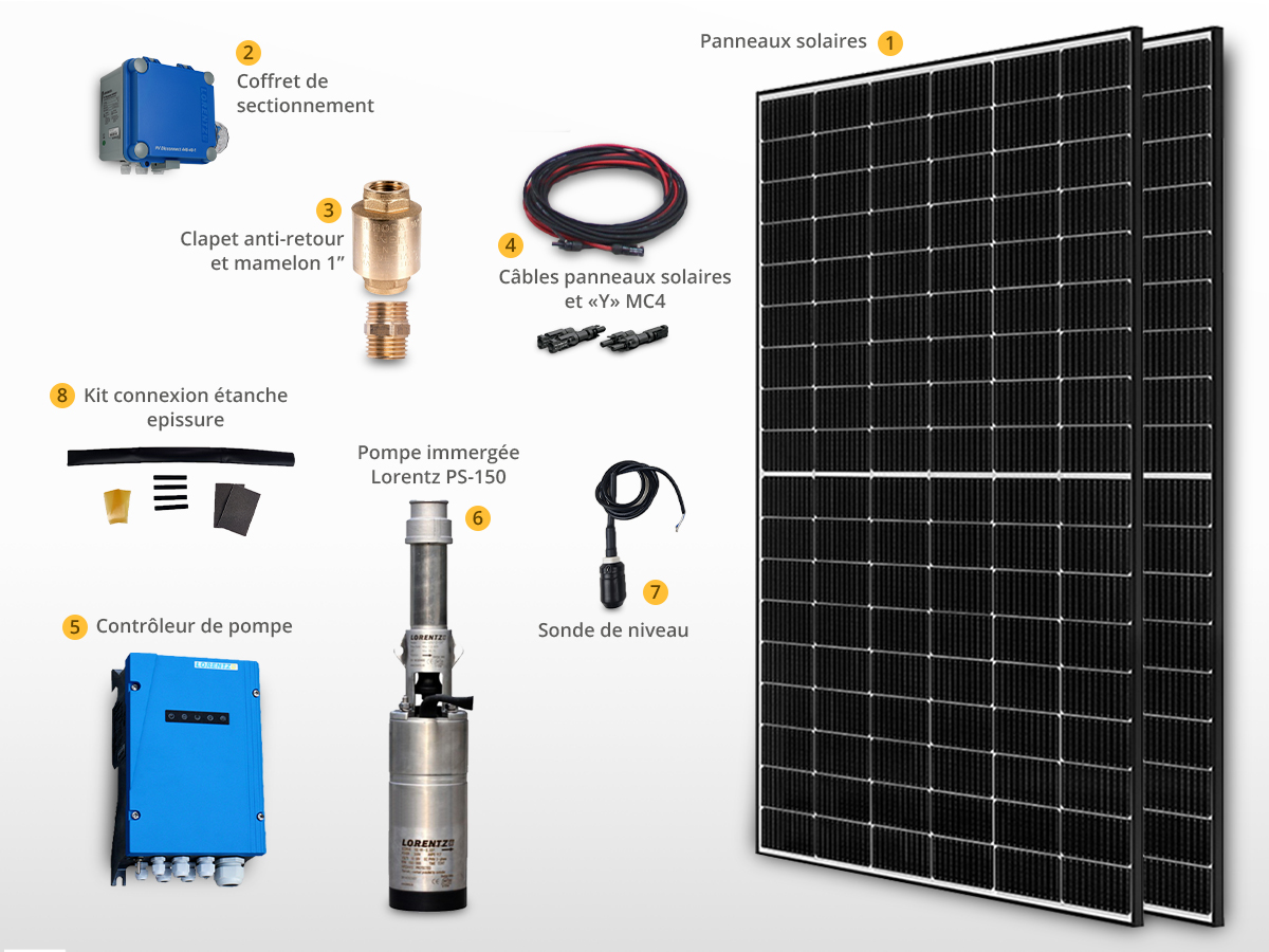 Kit Pompe Solaire Immerg e LORENTZ PS2 150 AHR 07S 60m 1 4m h Kit Pompe Solaire Immerg e LORENTZ PS2 150 AHR 07S 60m 1 4m h