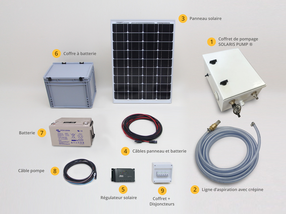 Kit d'arrosage, pompage et lavage à panneau solaire autonome, équipé d'une pompe SHURFLO ® 19 L/min - 4.5 bars