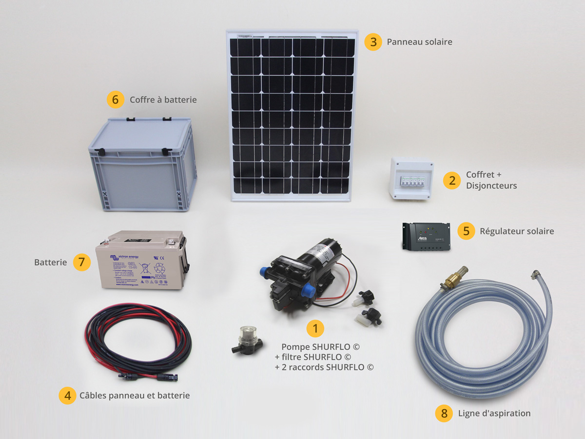 Kit pompe panneau solaire pour l'arrosage autonome équipé d'une pompe SHURFLO ®