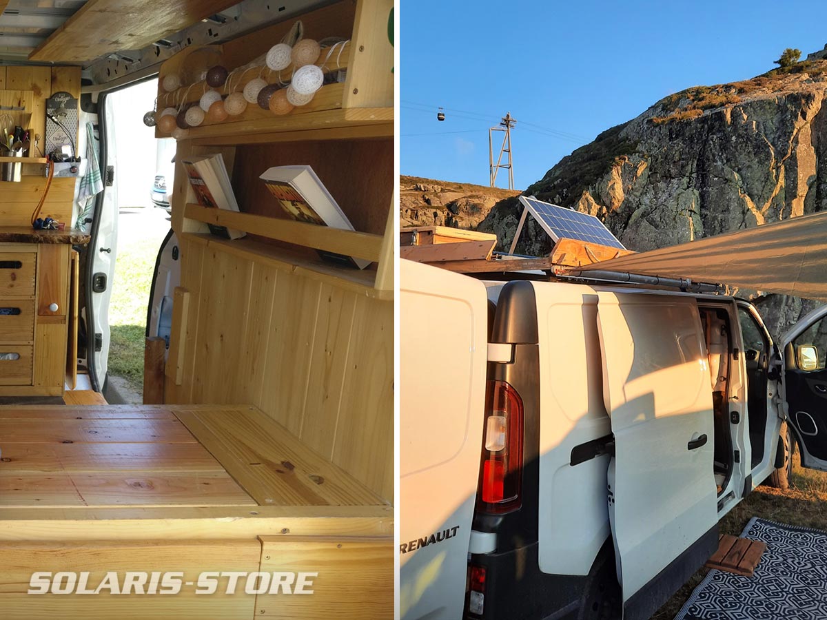 Van aménagé en bois avec couchette