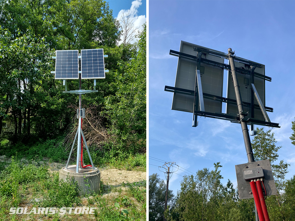 Panneaux solaires fixés sur un mât