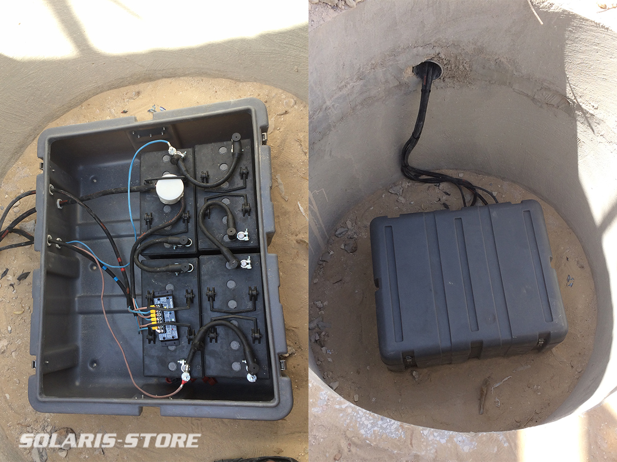 Coffre à batterie étanche au fond du regard béton
