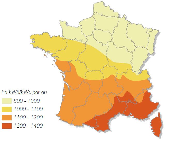 Gisement solaire en France métropolitaine