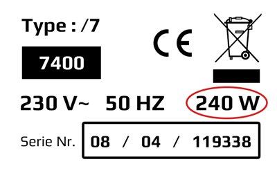 étiquette signalétique appareil 230V