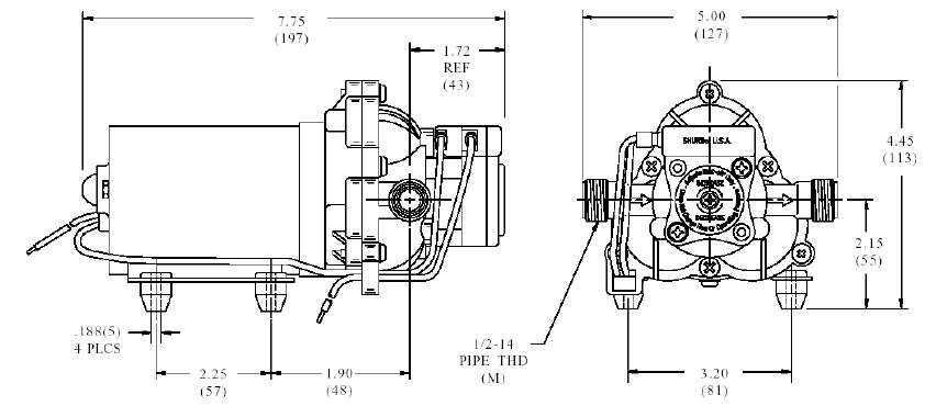 dimensions pompe shurflo 2088-403-143